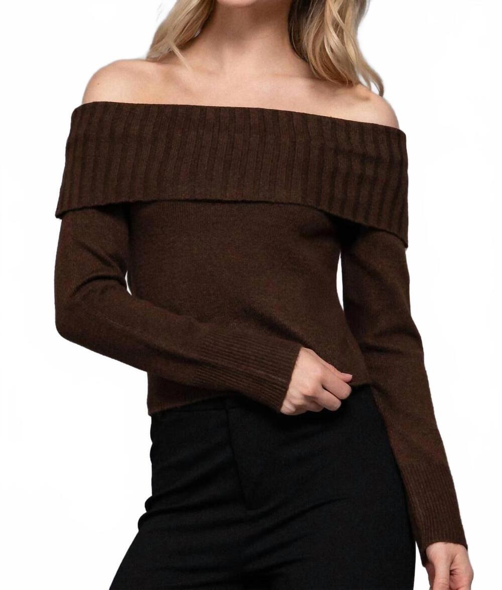NEW 42POPS off-shoulder cozy sweater in brown